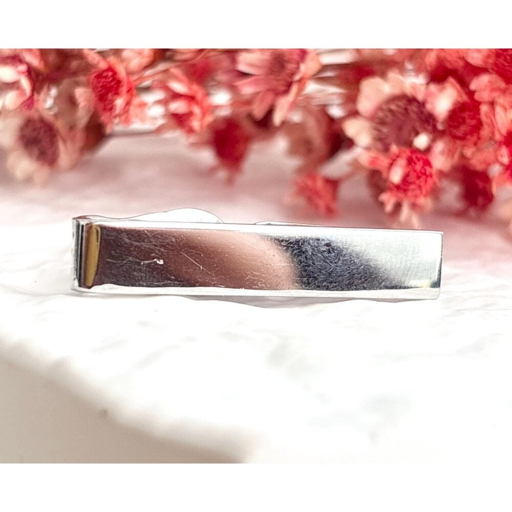 Minimalist 80's Style Smooth Silver Toned Vintage Men's Tie Bar | Tie Clip
